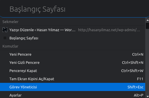 vivaldi tarayıcı hızlı komutlar